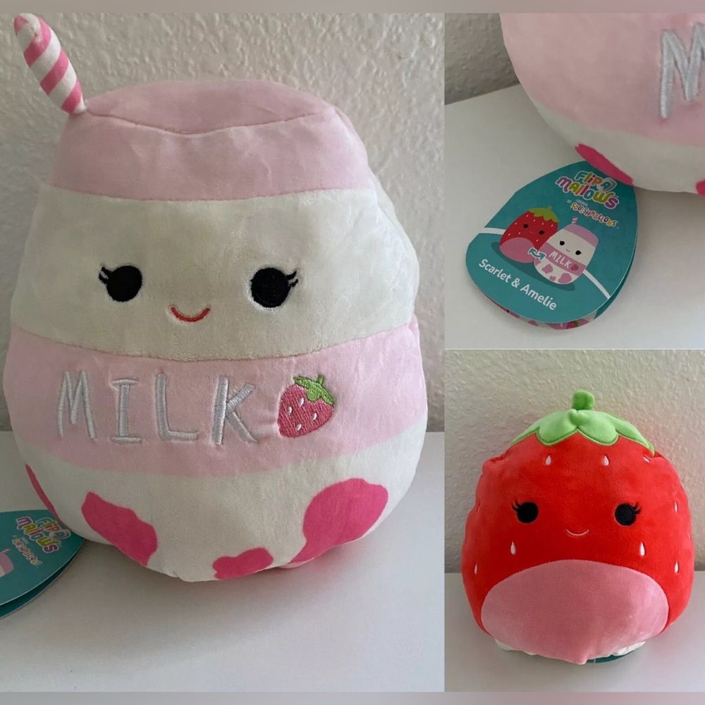 Squishmallow FlipAMallows 8" Scarlet & Amelie Flip Plush Strawberry Milk NEW